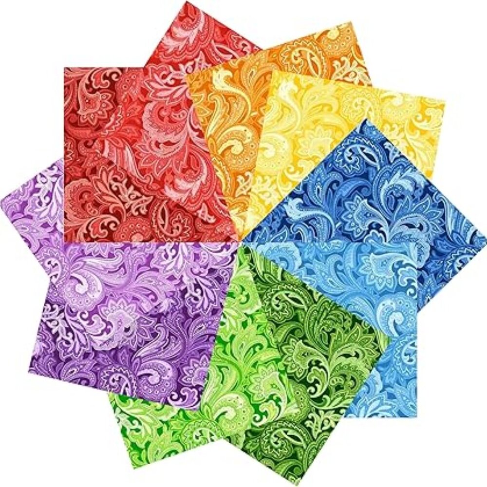 50 Quilt Squares 100% Cotton Mixed Colors as Shown 5" x‎ 5" Paisley Print